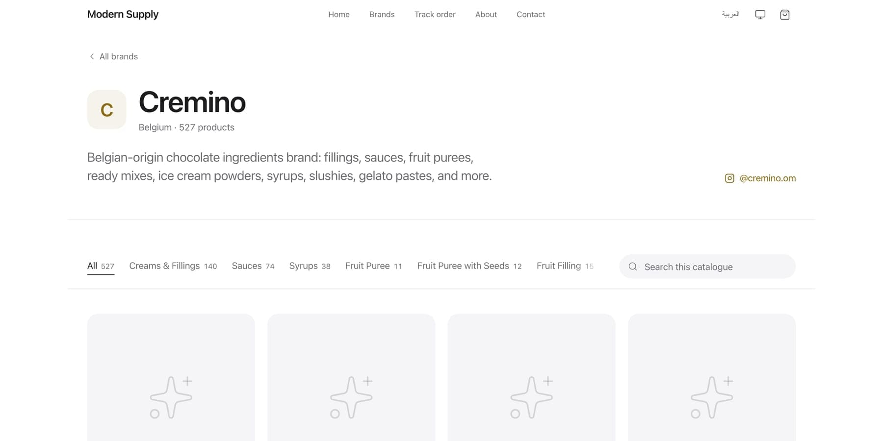 A brand catalogue with its category rail and search