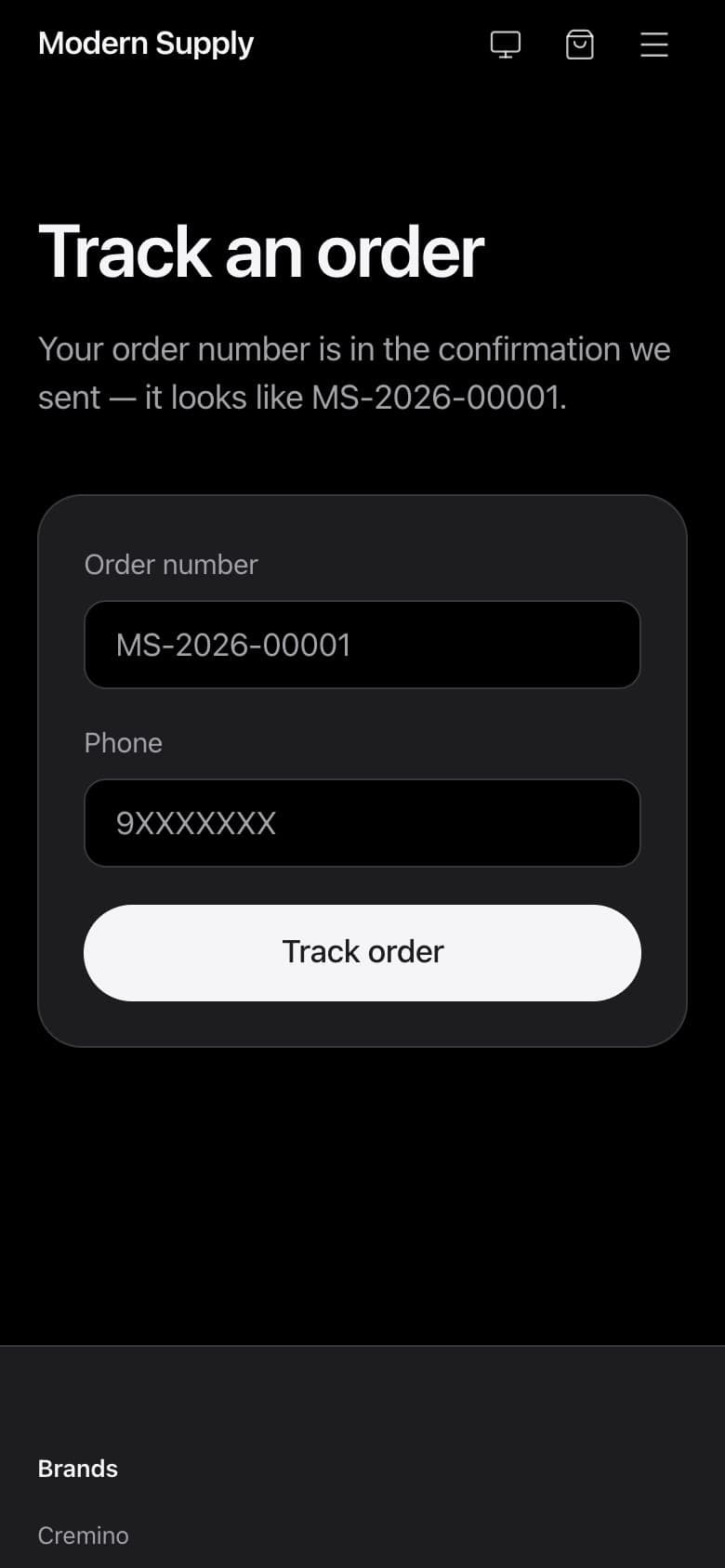 The order tracking screen on a phone