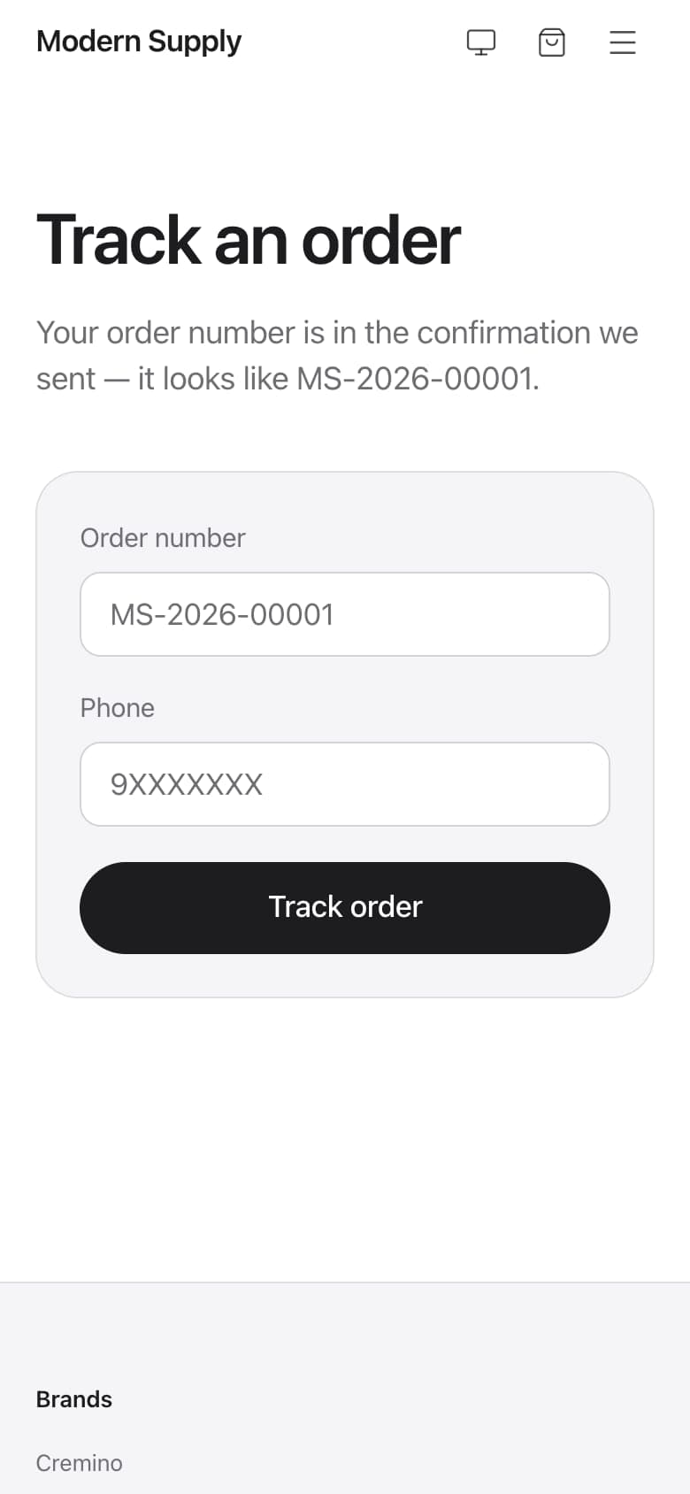 The order tracking screen on a phone